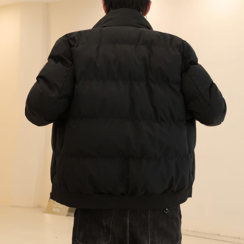 Aaronlive Winter Down Windproof and Collar Trench Warm Cotton Size L Men's Jacket, Cold-Resistant, Stand-Up Coat, Coat, Black,