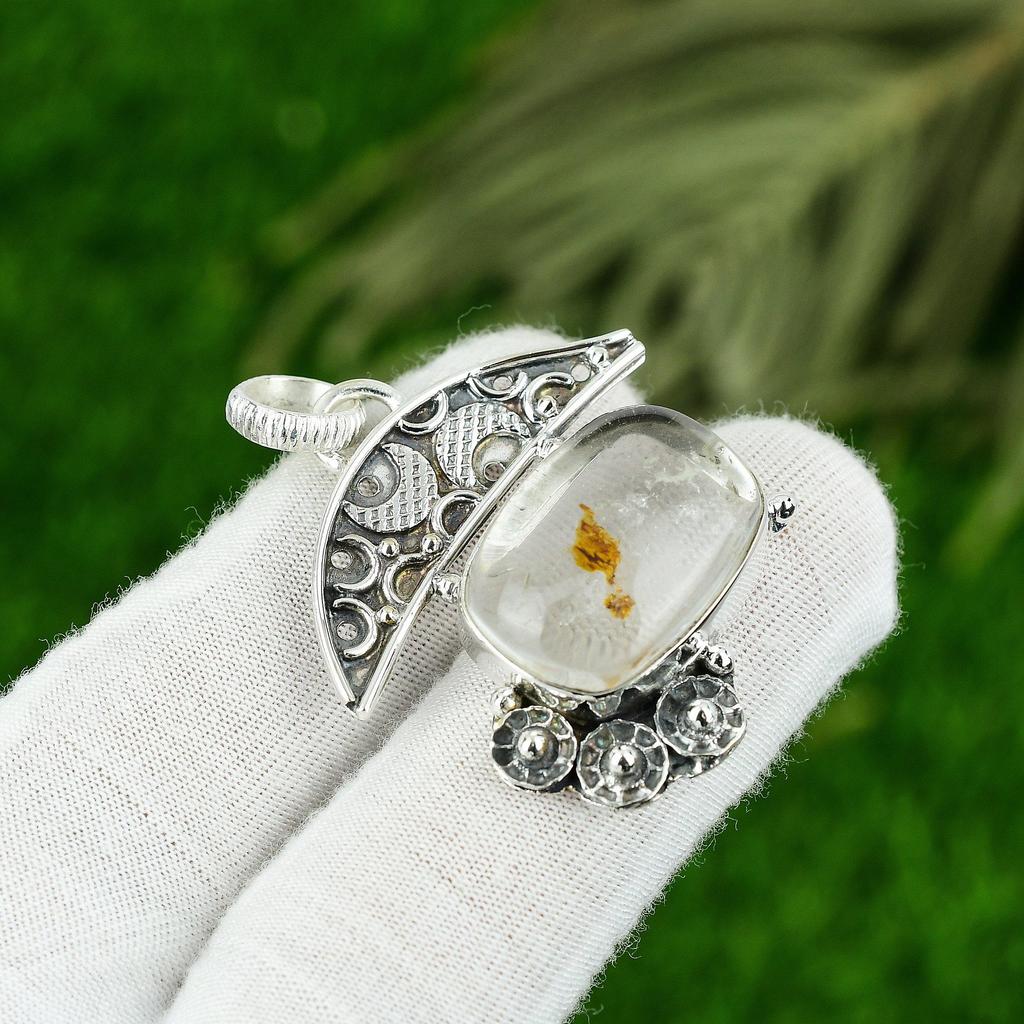 Natural Garden Quartz Gemstone Jewelry 925 Sterling Silver Pendant For Women