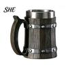 Food Grade Beer Mug Wood Barrel Mug, 600ml Stainless Steel Liner Stein, Durable Stein Rustic Tankard for Pub Home Bar Party Gift Vintage Style