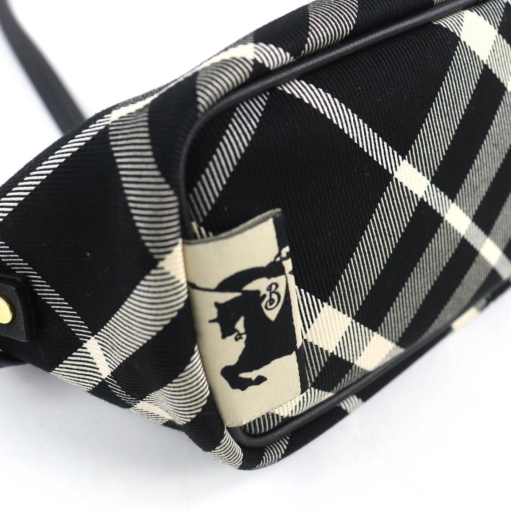 Great BURBERRY Shoulder Bag Check Pattern Leather Canvas Mini Bag black 8095295 Used