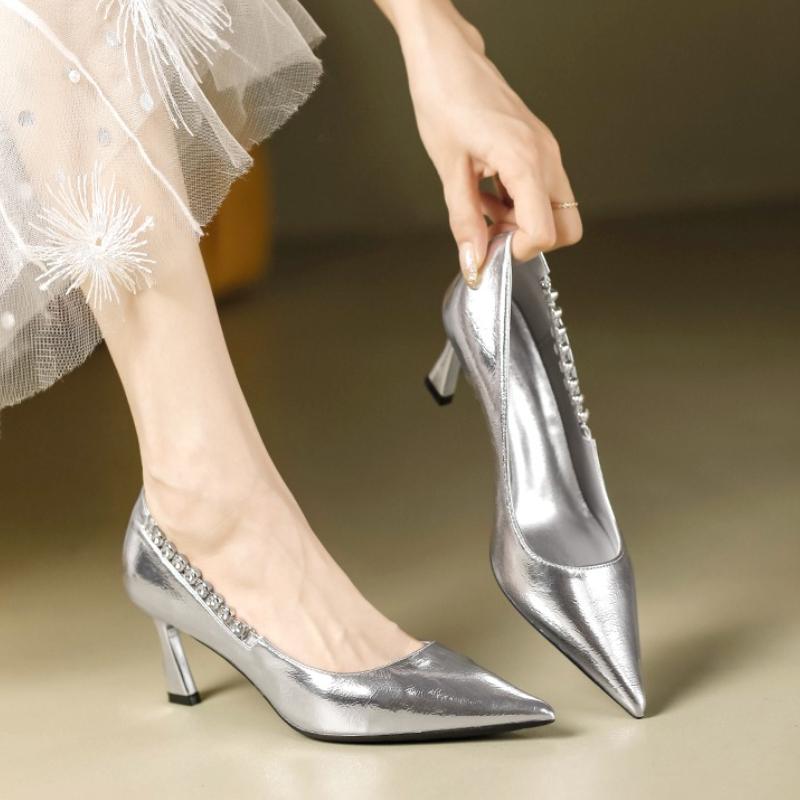 Fashion Stiletto Heels with Femininity Silver Senior Sense Women's Shoes Not Tired Feet 2025 Autumn Beautiful High-heeled Sandals