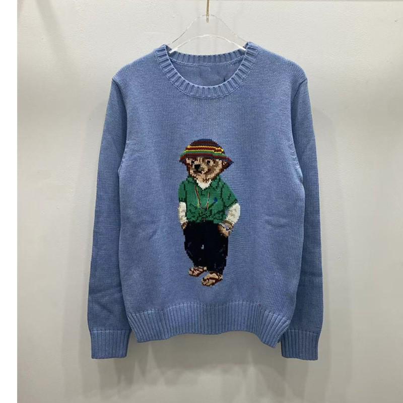 Damen Jacquard Wollmischpullover mit gesticktem Cartoon-Bär-Design