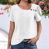 V-neck Casual Button-down Solid-color Open-front Short-sleeved Women's Top T-shirt Short Style