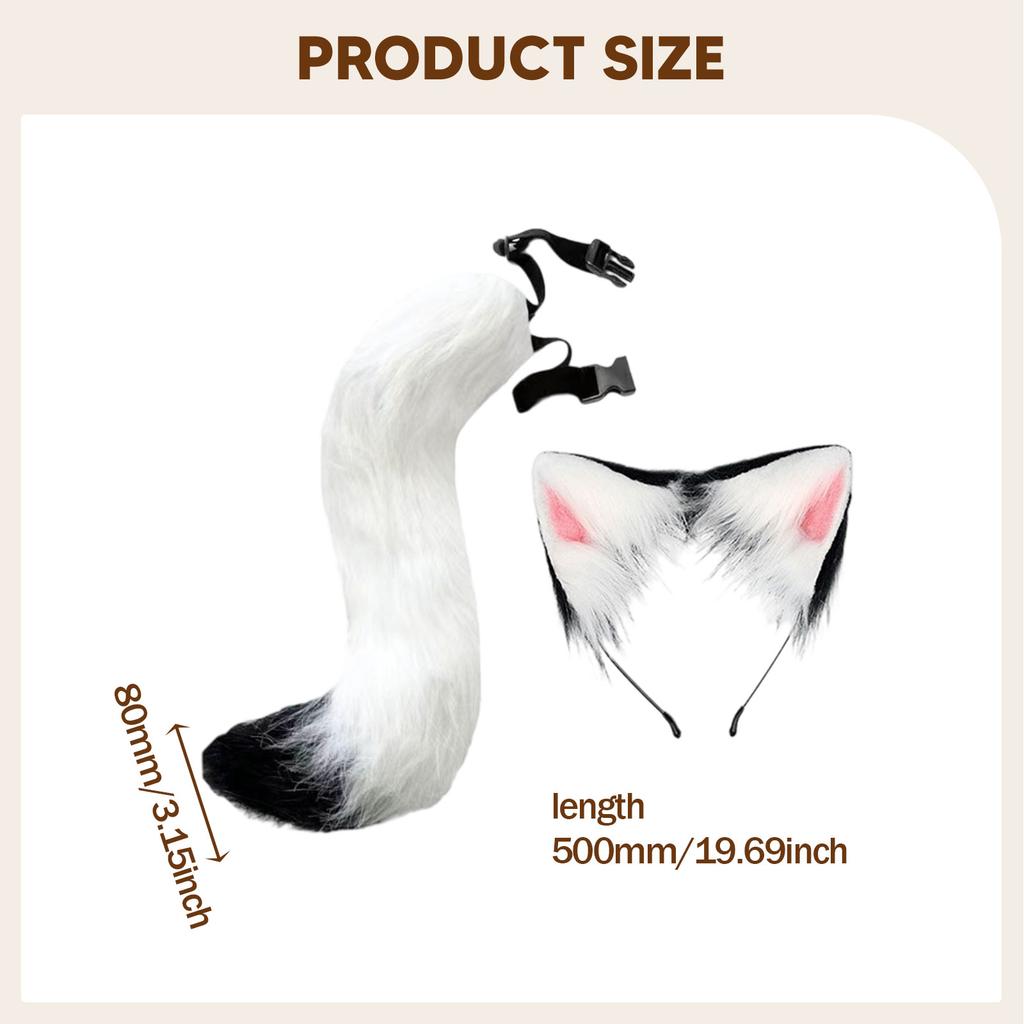 Soft Plush Cat Fox Ears And Tail Set with Adjustable Strap for Cosplay Costume Party Performance Dress up