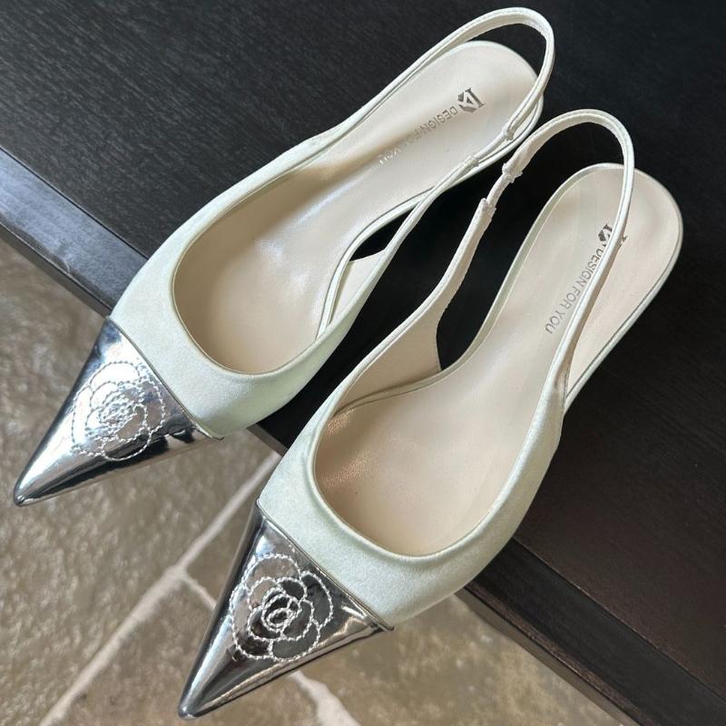 High Quality Pointed Toe Flower Women Sandal Shallow Back Strap Thin Heel Slide Sandals Summer Fashion Comfortable Designer Shoe