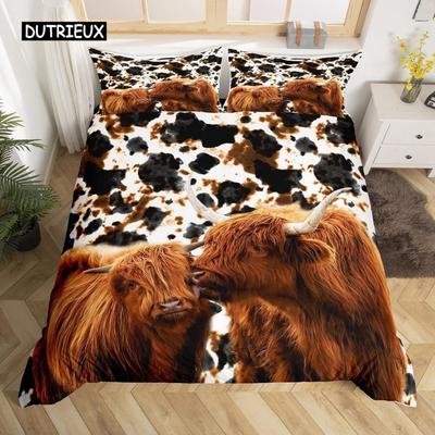 Set cuvertură de pilota de vaca Set de lenjerie de pat cu animale sălbatice de vest rustic, vintage, pentru copii, băieți, husă de pilota din poliester, dublă Queen King Size