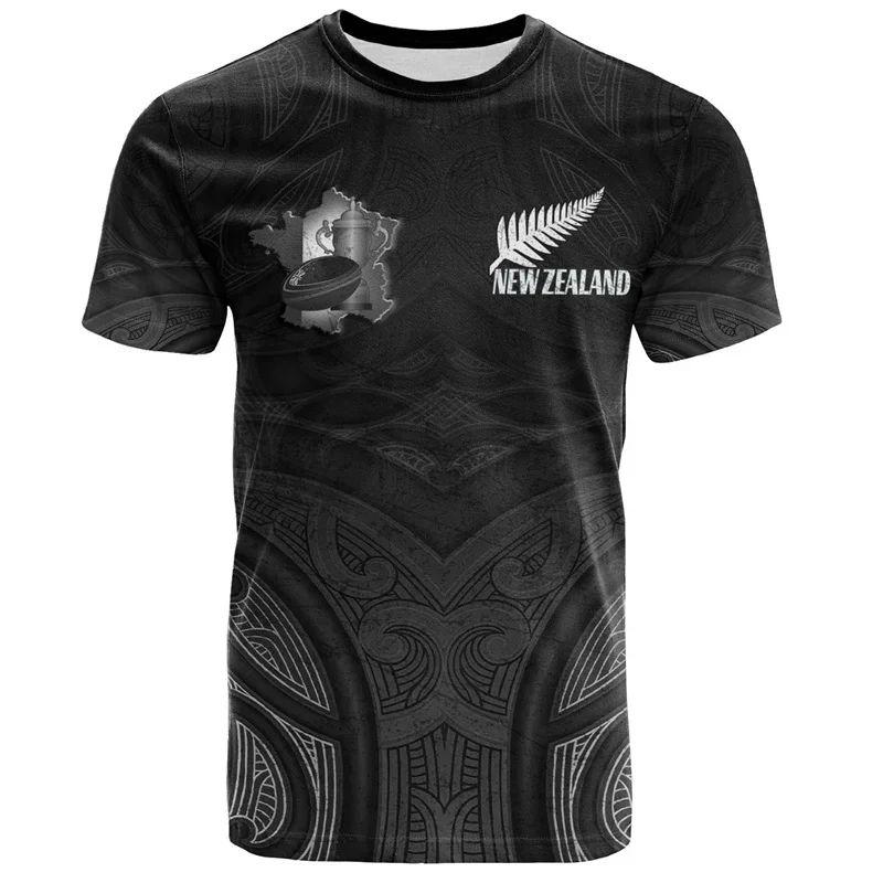 New Zealand Men's 3D Printed Rugby T-shirt, Hawaii Summit, Summer Casual Sports and Fitness Short Sleeved Loose Fitting Clothing