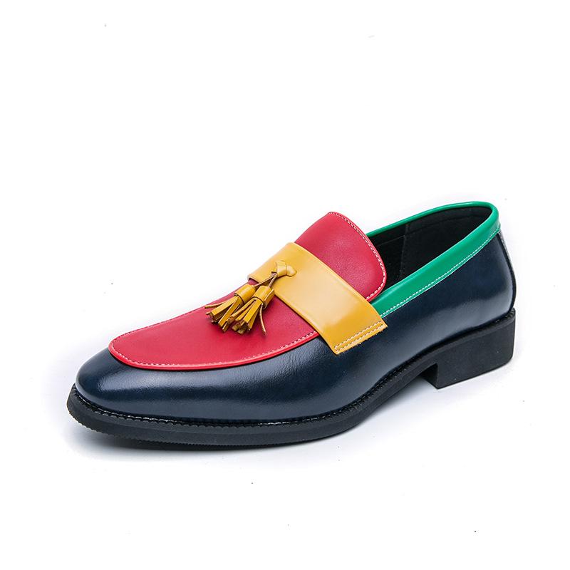 Men's Large Size Color Block Pointed Toe Leather Loafers