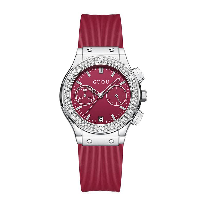 Montre tendance, personnalité, cool, élégante, grand cadran, bracelet en silicone, autoritaire, strass, montre femme