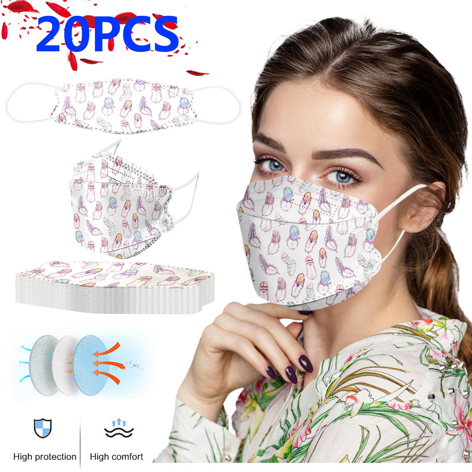 

20PCS Unisex Adult Feather Print Outdoor Mask Protective Disposable Face Mask