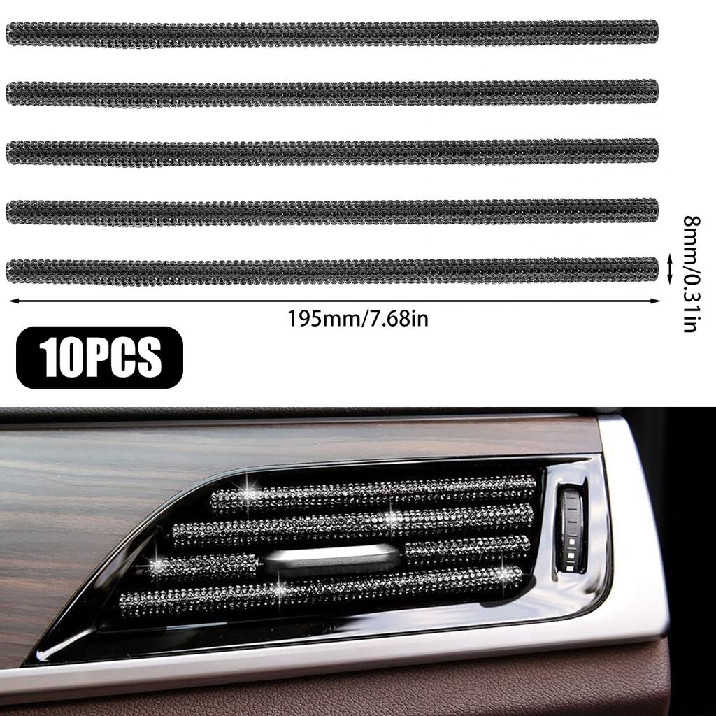 10pcs Car Vent Outlet Trim Car Air Conditioner Trim Rhinestones Bling Car Interior Air Vent Trim Strip Air Outlet Decoration