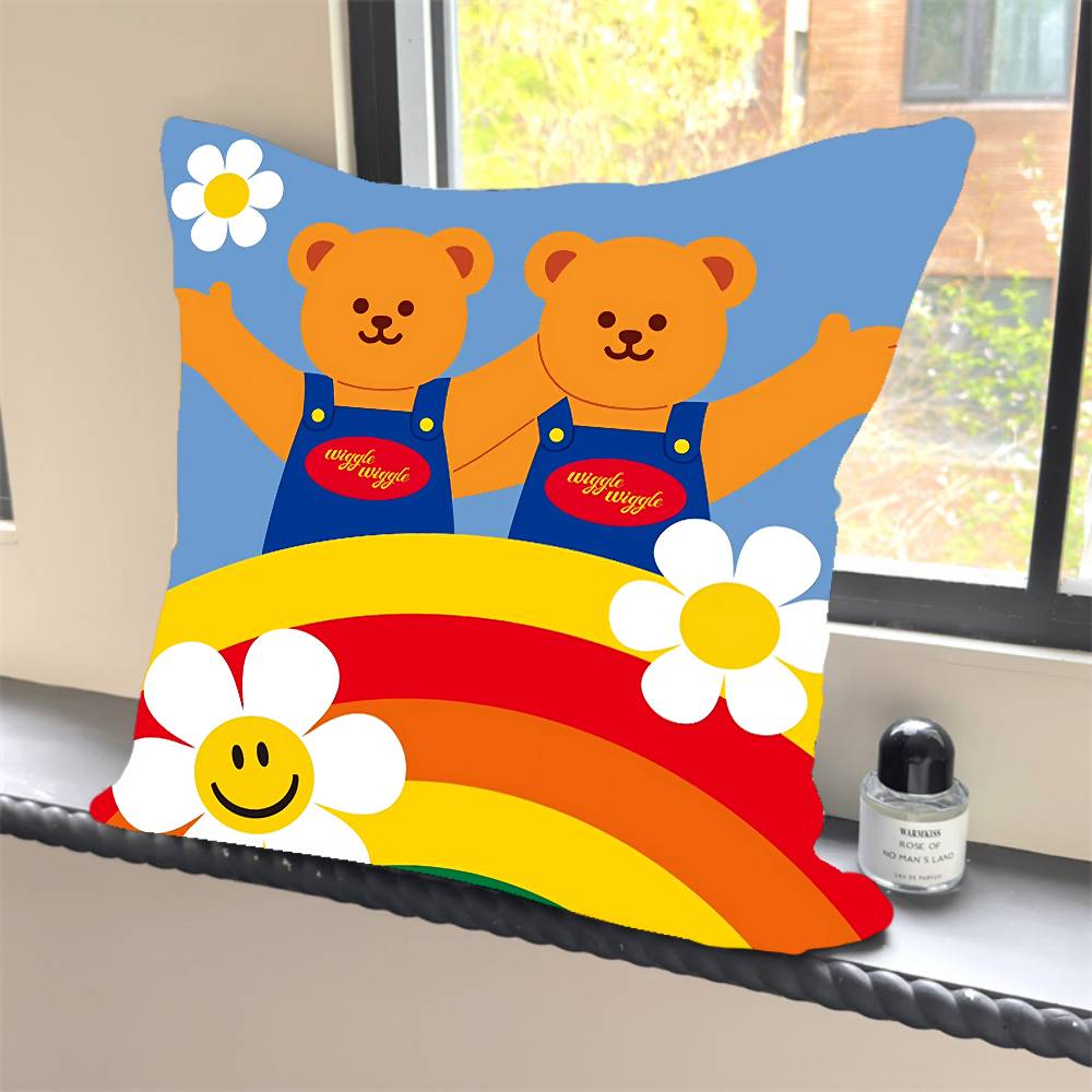 1PC W-Wiggle Wiggles Smile Flower Pillow Case Square  Bedroom Sofa Leisure Comfort Cushion Car Home Decoration Pillowcase 40x40