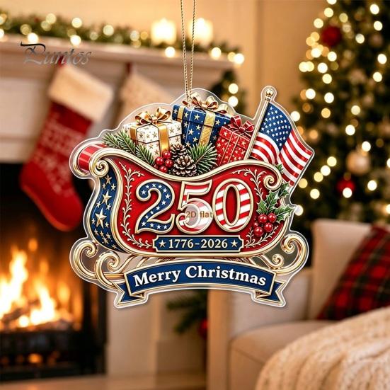 Holiday Hanging Decorations 250th Anniversary Christmas Ornament, 2D Acrylic Tree Decoration, 1776-2026 Ornaments 250 Years Patriotic Pendant for Xmas