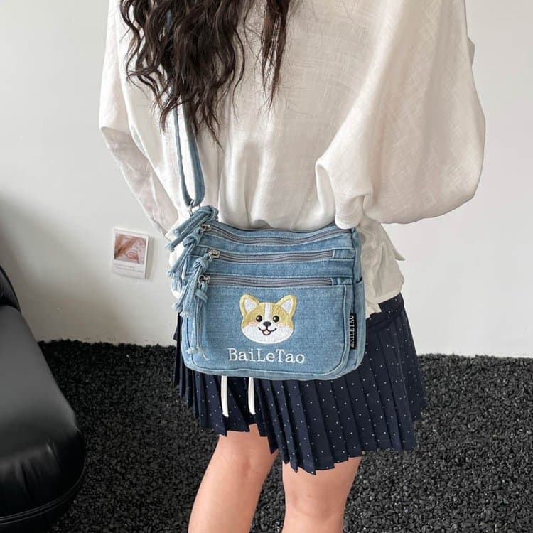 Borsa a tracolla borsa a spalla in denim lavato vintage