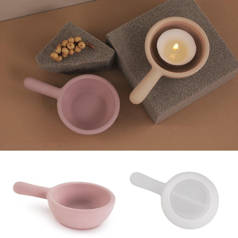 Gypsum Concrete Casting Craft Molds With Handle Candle Cup Mold Frying Pan Shape Candle Holder Conrete Mould Storage Cup