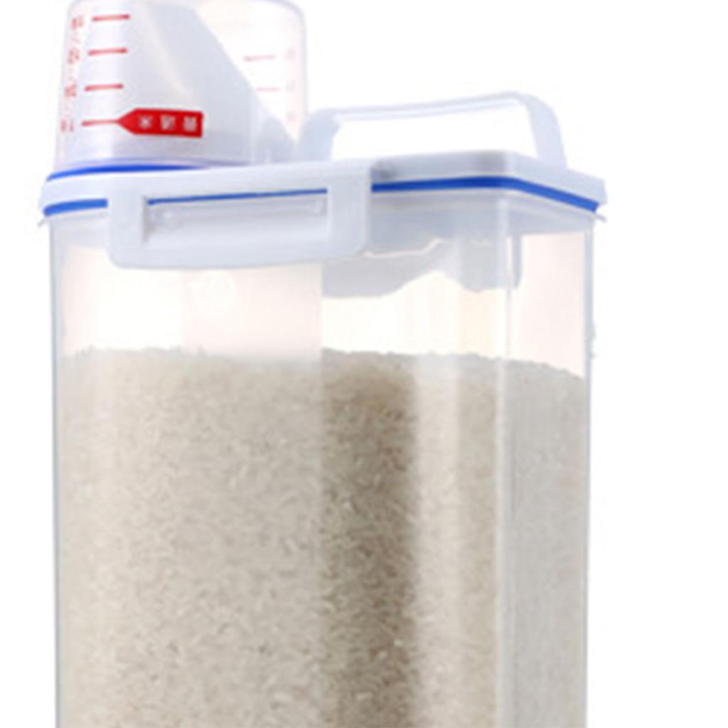 Rice Storage Barrel 2KG Capacity BPA Free Airtight Cereal Container with Measuring Cup Lid for Grain Flour Nuts