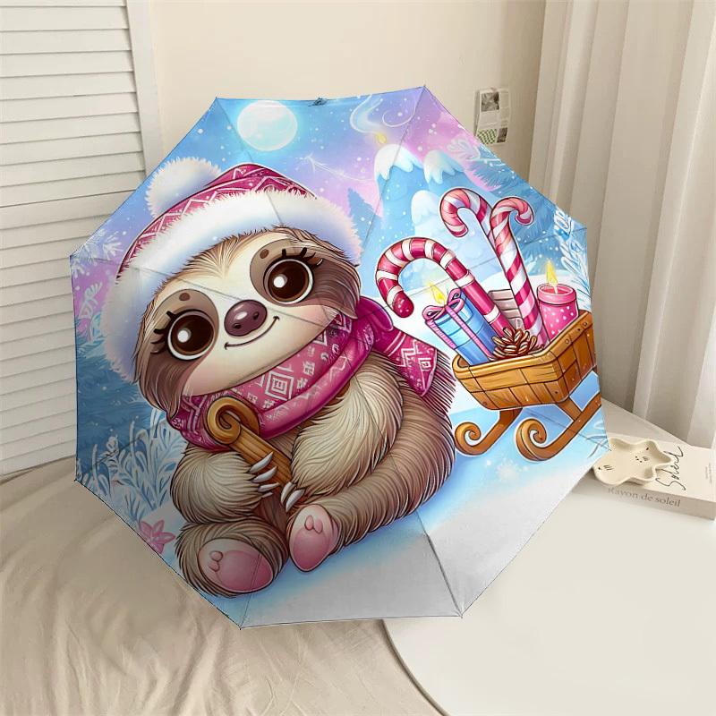 

1PC sloth snowflake Automatic Open/Close Umbrella with Windproof, 8-Rib Sturdy Canopy, Durable Ribs, Fashionable Design, Outdoor Accessory, Fun Prin,