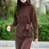 Elegant Stacked Collar Wool Sweater Dress for Women, Knee-Length, Slimming Fit, Solid Color, Perfect Base Layer Sweater.
