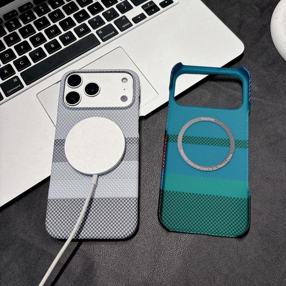 Magnetic Stripe Pattern Carbon Fibre For Magsafe Case For iPhone 18 17 Air 16 15 Pro Max Wireless Charging Shockproof Hard Cover