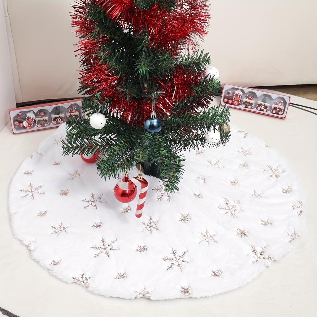 1pc Christmas Tree Skirt for Xmas Tree Holiday Party Decoration White Plush Gold Sequin Snowflake (Gold)