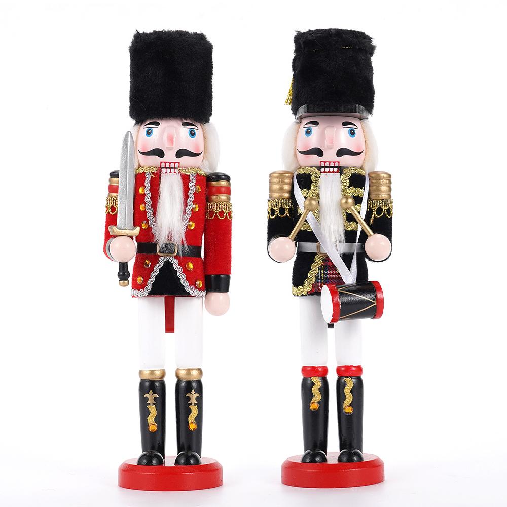 30CM Christmas Nutcracker Set Wooden Nutcracker Ornament Soldier Figure Handcraft Doll Home Office Desktop Xmas Decoration Gift