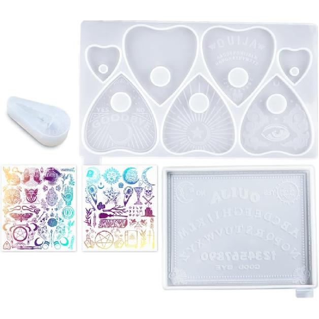 Spirit Board Planchette Epoxy Resin Silicone Molds Raven Skull Pendant, Holographic Transparent Films, Gothic Jewelry Casting Supplies 5-Count