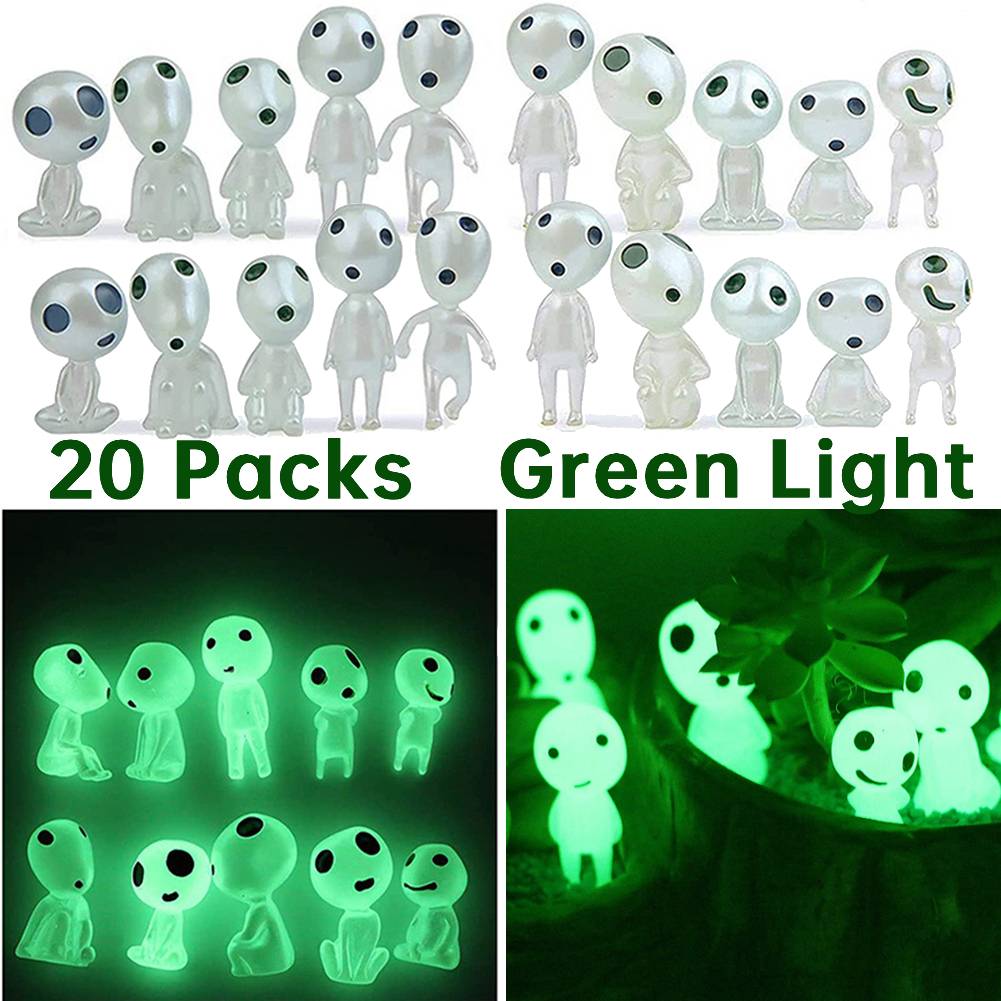 

20Pcs Luminous Elves Mini Figurines Fish Tank Decor Kodama Glow in The Dark Figures Garden Micro Flower Potted Landscape Ornamen