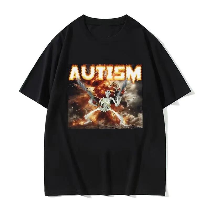 FrühlingSommer Neu Herren und Damen Autismus Lustig Skelett Fan Aufdruck Baumwolle T-Shirt Mode Kurzarm Rundhals T-Shirt