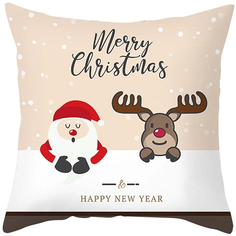 Merry Christmas Cushion Cover Santa Claus Elk Pillow Cover Living Room Sofa Home Room Decorations