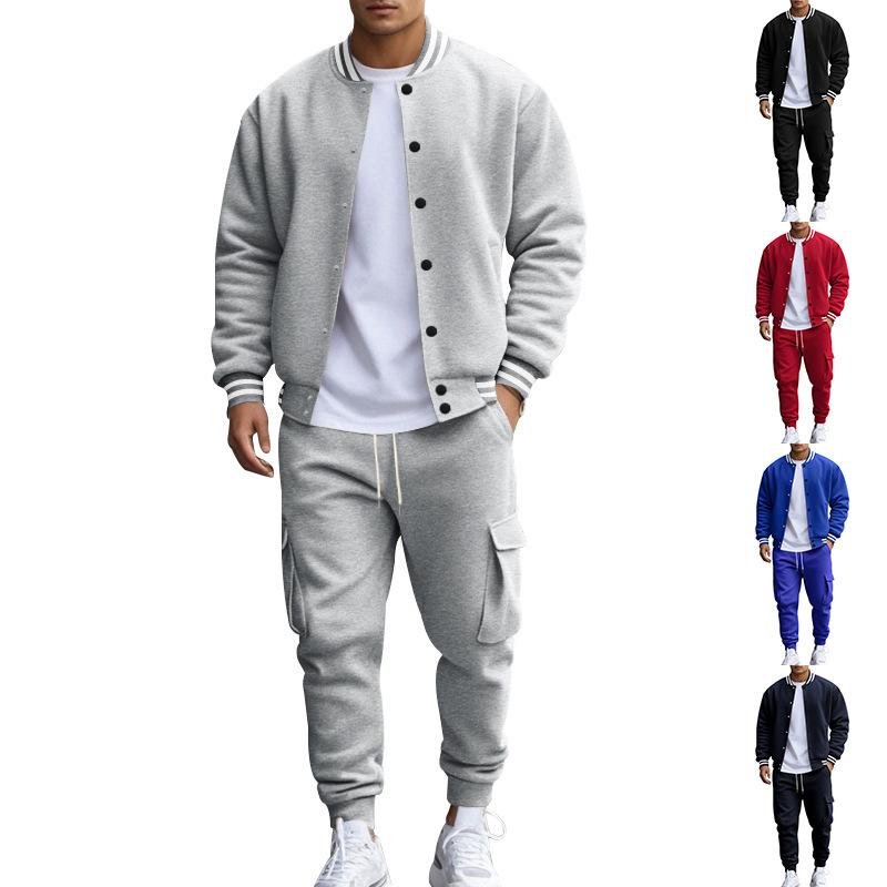 Zweiteiliger Herren-Trainingsanzug im europäischen und amerikanischen Stil für Frühling und Herbst, Baseballjacke mit Stehkragen und langen Hosen, lässige Oberbekleidung, lockerer Sport-Trainingsanzug