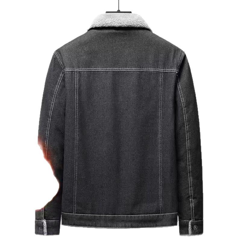 Men's Slim Fit Denim Jacket with Fleece Lining and Lambswool, 2025 Korean Style, Casual Lapel Design