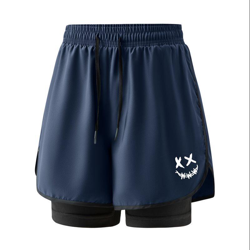 

Exclusive Anti-Exposure Unisex Fake Two-Piece Quick-Dry Sports Shorts for Summer XL темно-синий