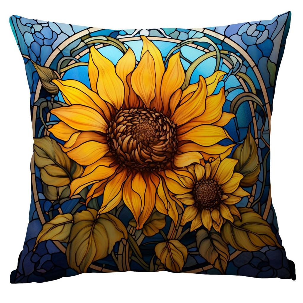 New Vintage Floral Pillowcase Creative Colored Glass Printed Home Sofa Car Cushion Pillowcase