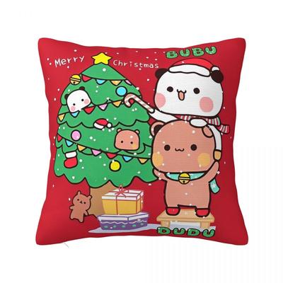 Bubu Dudu Xmas Panda Bear Square Pillow Case Merry Christmas Gifts Cushion Cover Polyester Decor Pillowcase For Home 40*40Cm
