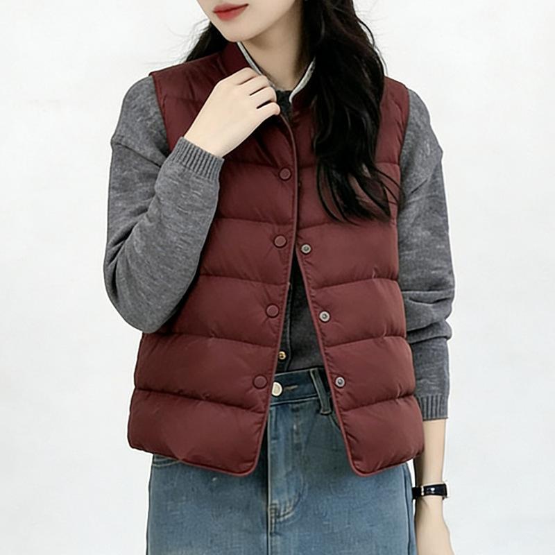 Chinese style light and thin short down vest women's new inner vest stand-up collar white duck down versatile warm jacket tide