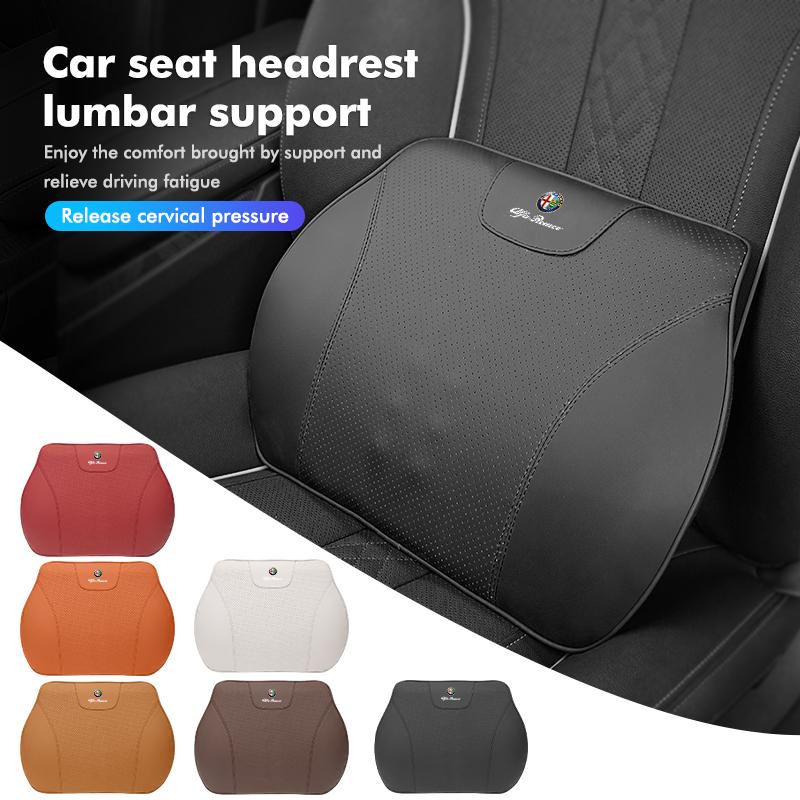 RWXI1 For Alfa Romeo Leather Car Seat Headrest Neck Poillow Lumbar Mat Auto Accessories GT Stelvio F1 Brera Volante Tonale Gloria
