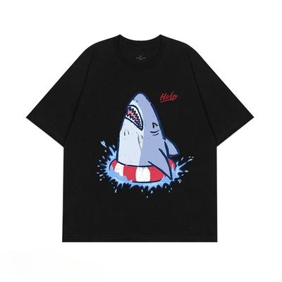 Ertrinkender Hai Bedrucktes Herren-T-Shirt Sommer Vintage Kawaii Herren Damen Surfen Strand T-Shirt Unisex Atmungsaktives Freizeit-Top