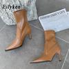 Eilyken Autumn Spring Stretch Fabric Women Ankle Boots Comfortable Zipper Shoes Designer High Heels Botas De Mujer