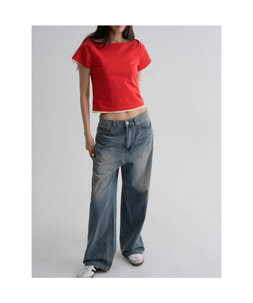 8SECONDS Cool Touch) Short Sleeve Boat Neck Short Sleeve T-Shirt Red