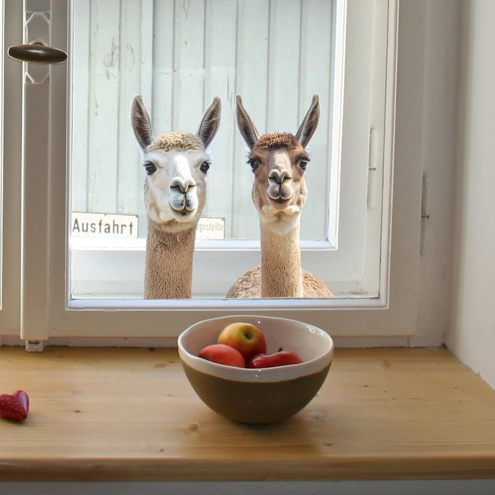 Niedliches Alpaka Balkon Glasfenster Heimhintergrund Verschönerung Fensteraufkleber