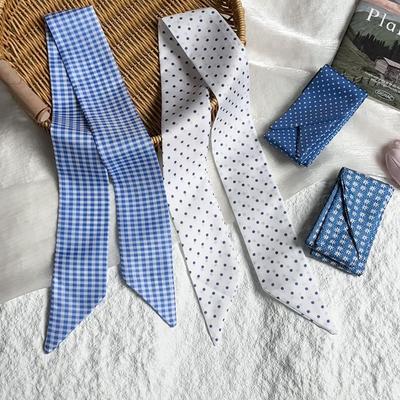 Luxury Narrow Woman Short Silk Scarf Dot Pattern Skinny Scarves Hairband Lady Small Bag  Handle Ribbon Tie Kerchief Hair Strip