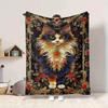 1pc Elegant Cat Tapestry Blanket Lightweight Flannel Blanket Throw Blanket For Sofa, Bed, Travel, Camping, Livingroom, Couch, Chair, And Bed Yy2509026