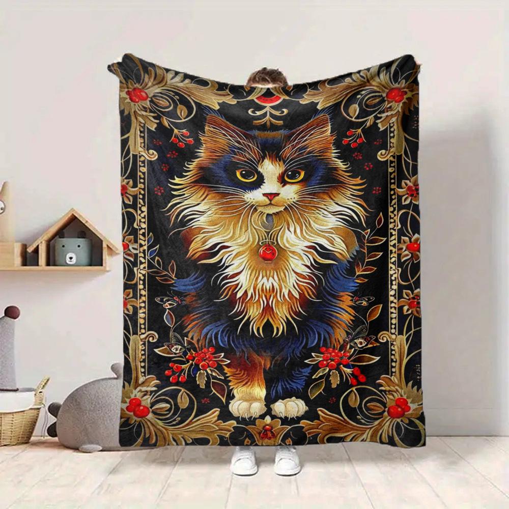 1pc Elegant Cat Tapestry Blanket Lightweight Flannel Blanket Throw Blanket For Sofa, Bed, Travel, Camping, Livingroom, Couch, Chair, And Bed Yy2509026