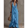 Sexy Deep V Neck Ruffle Loose Long Dresses Woman Spring Casual Solid Party Maxi Dress Summer Sleeveless Vacation Beach Dress