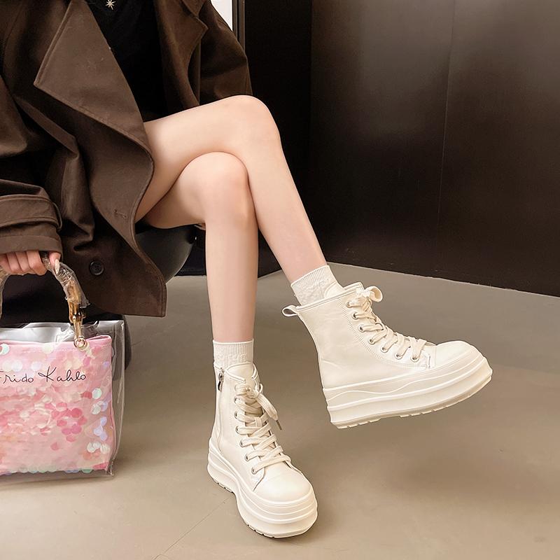 

Модные женские кроссовки на платформе, парусиновые туфли, персонализированные люксовые каблуки, скейтборд, шнуровка, повседневные модные уличные кроссовки 35 бежевый