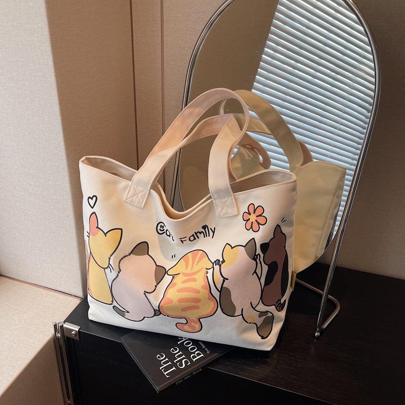 Cartoon cute tote bag women's new versatile canvas shoulder bag large-capacity class commuter bag
