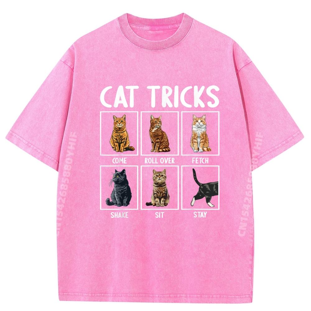 Cats Funny Cat Tricks Graphic T Shirts High Quality Adult Clothes Retro Washed Tops Tees Memorial Day
