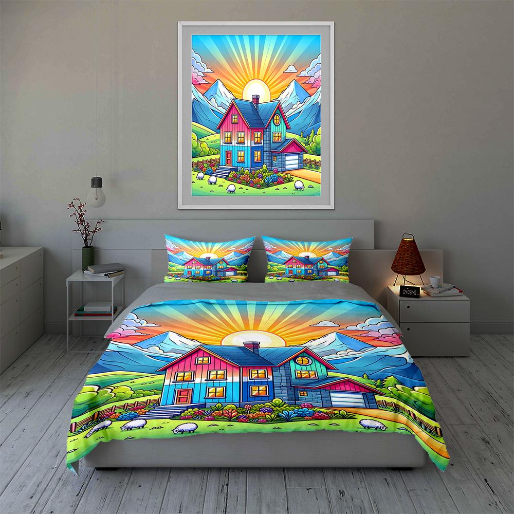 Colorful countryside scenery. Bedding Duvet cover sets Duvet covers Pillowcases gifts (1 * Duvet Cover 2 * Pillowcases, without duvet insert)