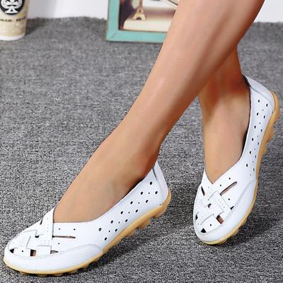 Women Flats Genuine Leather Fashion Soft Shoes Women Hollow Designer Shoes Slip On Ballet Flats Oxford Shoes Woman Plus Size