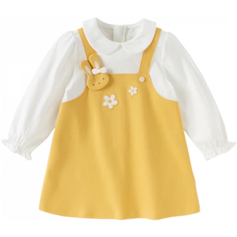 DAVE&BELLA Girls  Sweet Goose Yellow Long-Sleeve A-Line Dress 100 cm